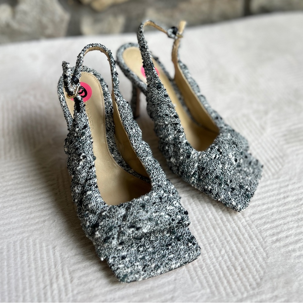 NEW Size 6.5 BOTTEGA VENETA Terrazzo Boucle Slingbacks Square Toe Green Marble